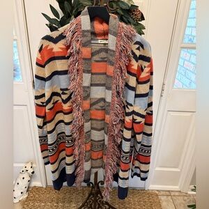 Margaux & Ellie Boho Western Aztec Print Longline Open Front Cardigan XL